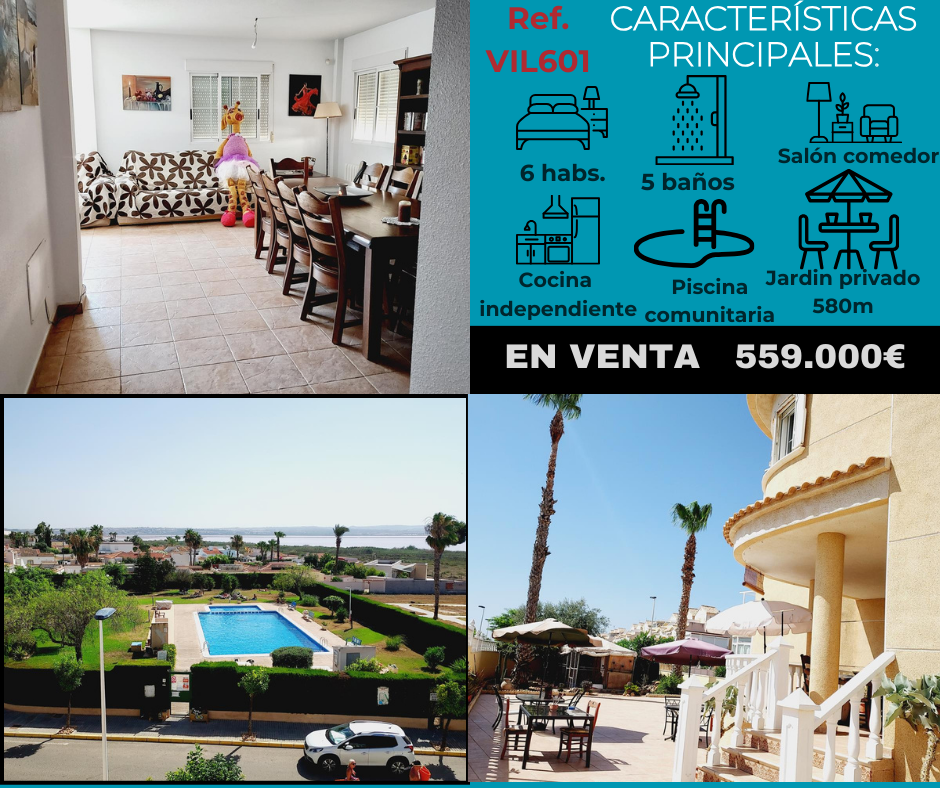 SPECTACULAR VILLA WITH VIEWS OF THE SALT FLATS AND MOUNTAINS IN TORREVIEJA, WITH PRIVATE GARDEN AND LARGE SEMI-BASEMENT